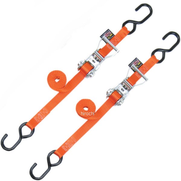 【USA在庫あり】 パワータイ POWERTYE 幅1インチ(25mm) ラチェット タイダウン 6フィート(1.8m) オレンジ (左右ペア) 3920-0334 HD
