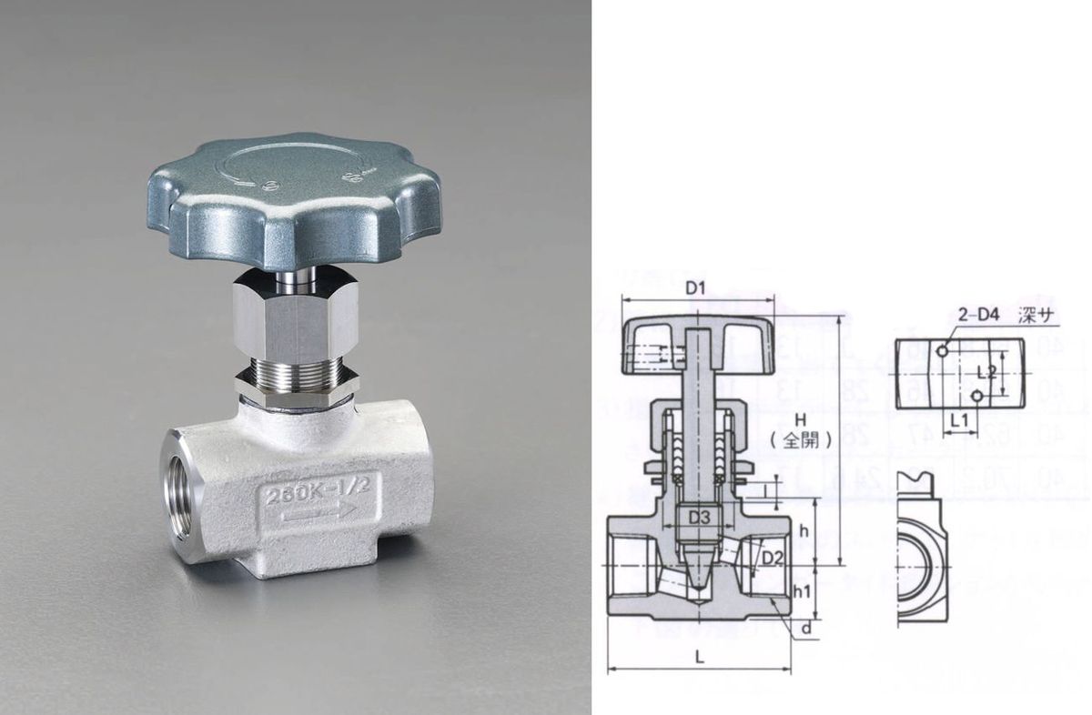 【製造業者店卸し資産あり】 エスコ ESCO Rc 1/4\" 針弁膜(ステンレス鋼製) 000012225227 固定ディスク"