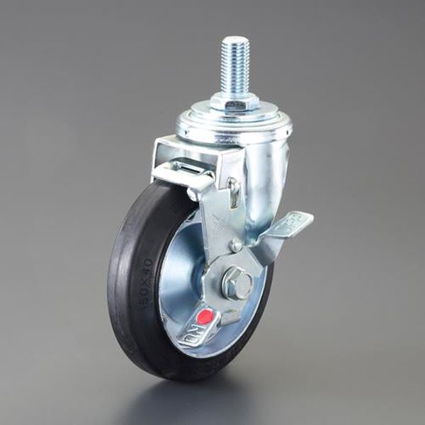 【メーカー在庫あり】 エスコ ESCO 150mm キャスター（自在金具・ねじ式・ブレーキ付・ゴム） EA986PT-343 HD店