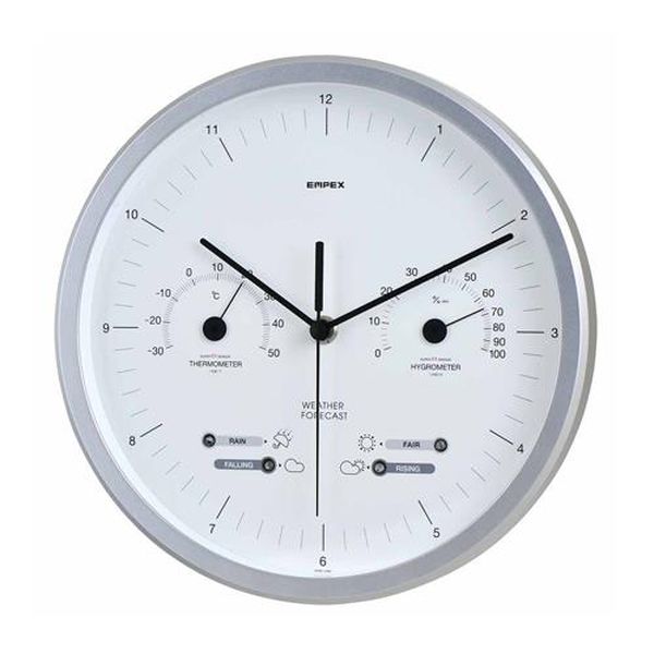 【メーカー在庫あり】 エスコ ESCO φ265mm 掛時計 (温度・湿度計付) EA798CN-15 HD店｜ヒロチー商事 ハーレー 店