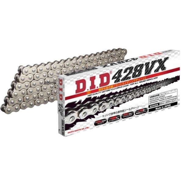 4525516379311 DID 大同工業 チェーン 428VX VXシリーズ Xリング シルバー 132L クリップ DID 428VX-132L FJ(ｸﾘｯﾌﾟ) SILVER HD店｜ヒロチー商事 ハーレー 店