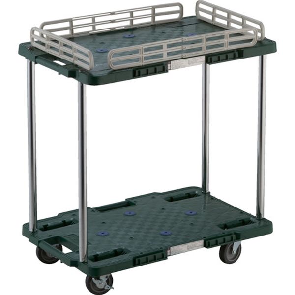 【メーカー在庫あり】 MPB602JSKGN 樹脂製台車 ルートバン 2段式 柵1段付 400X600 4輪自在ストッパー付 緑 MPB-602JSK-GN HD店