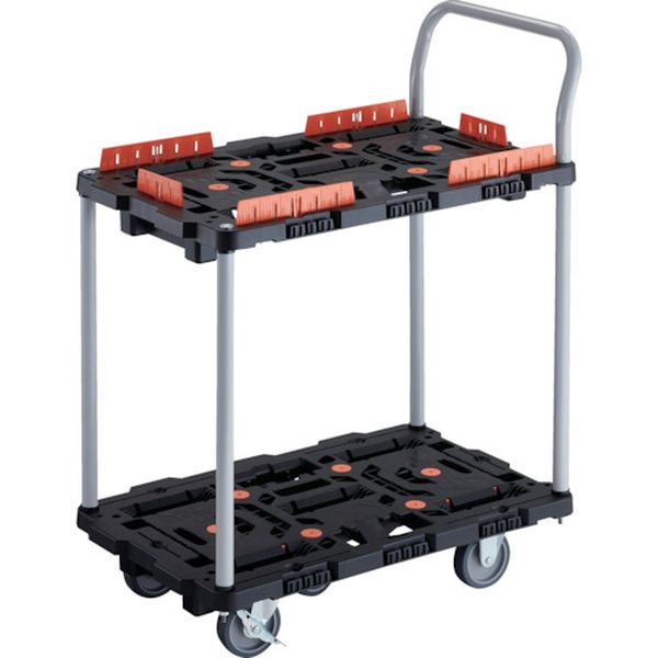 【メーカー在庫あり】 連結式樹脂製2段台車 ビートル 700X450 自在3輪 内2輪ストッパー付 コボレ止めセット ハンドル付 BT724KJ3S2-E100 HD店