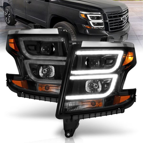 【USA在庫あり】 ANZO 2015-2020 Chevy Tahoe Projector Headlights Plank Style Black w/DRL anz111492 JP店