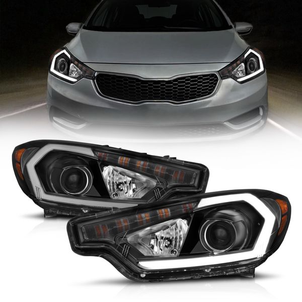 【USA在庫あり】 ANZO 2014-2016 Kia Forte Projector Headlights w/ Light Bar Black Housing w/ DRL anz121562 JP店
