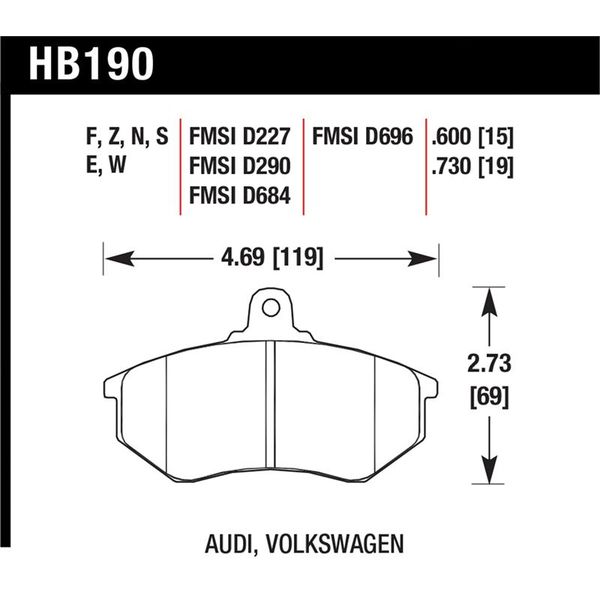 【USA在庫あり】 Hawk Audi 5000 S Turbo/4000CS Quattro/Coupe GT / Volkswagen Golf/Jetta/Passat Race Frt Brk 9012 hawkHB190E.600 JP店