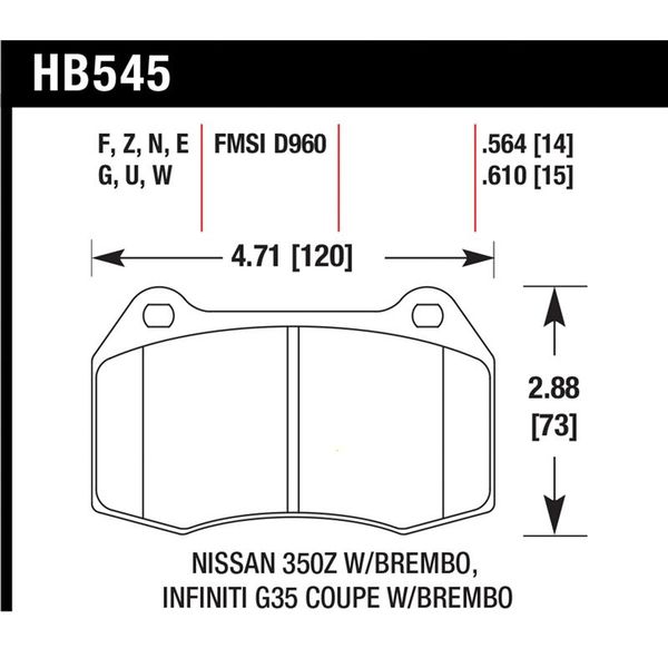【USA在庫あり】 Hawk 03-04 Infiniti G35 / 04-09 Nissan 350z w/ Brembo Brakes DTC-70 Race Front Brake Pads hawkHB545U.564 JP店