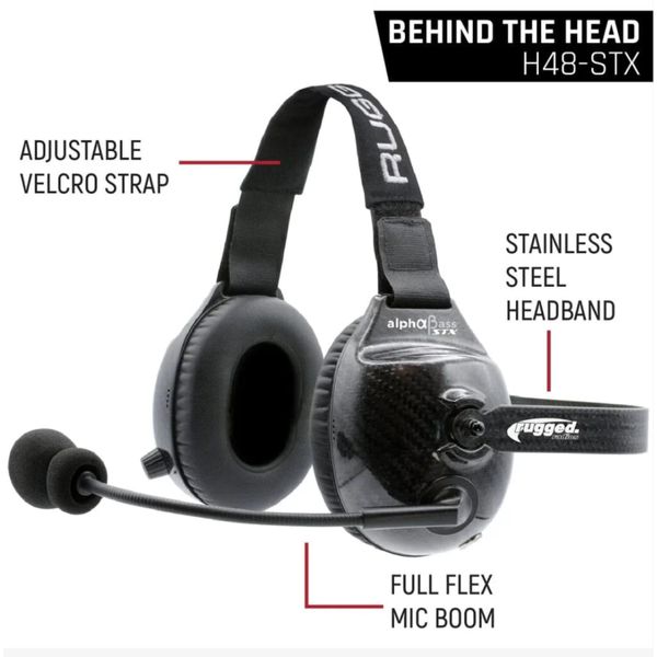 【USA在庫あり】 Rugged Radios AlphaBass Carbon Fiber Headset for STEREO and OFFROAD Intercoms Behind The Head rgdH48-STX JP店