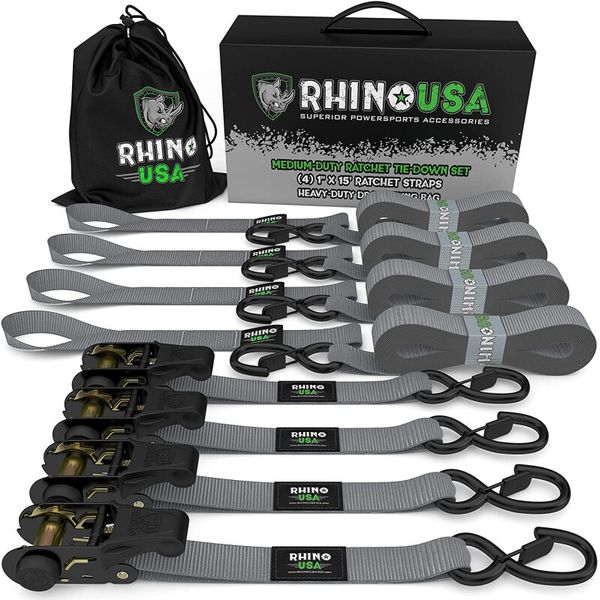 【USA在庫あり】 Rhino USA Medium Duty Ratchet Strap Tie-Down 4-Pack (Gray) rsaRCHT-4PACK-GRY JP店
