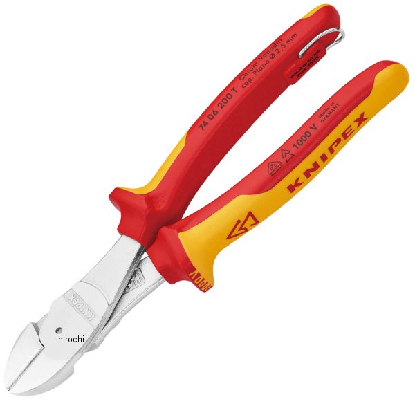 【メーカー在庫あり】 クニペックス KNIPEX 絶縁強力斜ニッパー 落下防止(BK) 7406-200TBK JP店