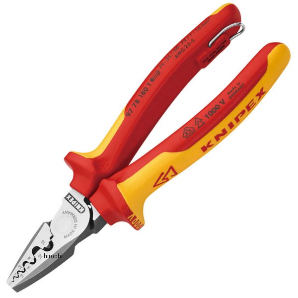 【メーカー在庫あり】 クニペックス KNIPEX 絶縁圧着ペンチ 落下防止 (BK) 9778-180TBK JP店