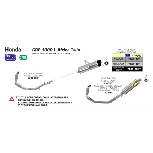 アロー ARROW スリップオンマフラー MAXI RACE TECH 18年-19年 AfricaTwin ADVSports チタン/カーボンエンド 72621PK JP店
