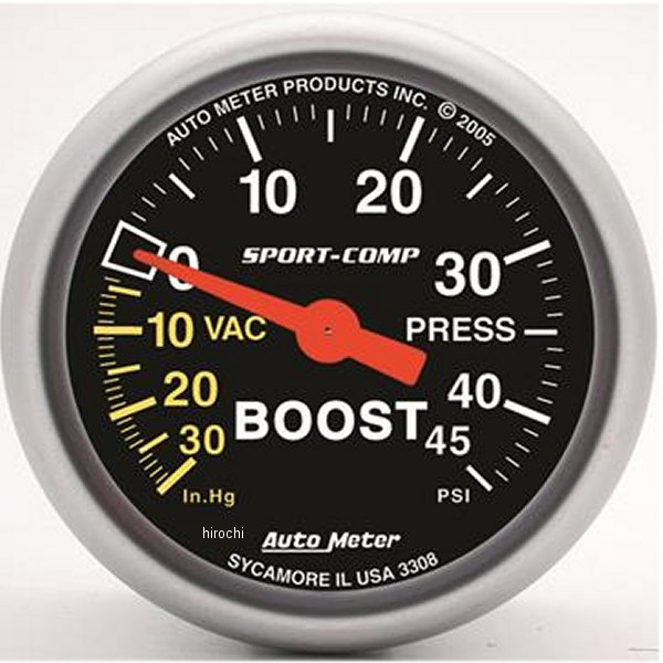 【USA在庫あり】 オートメーター Autometer Sport-Comp 52mm 45 PSI メカニカル ブーストゲージ atm3308 JP店