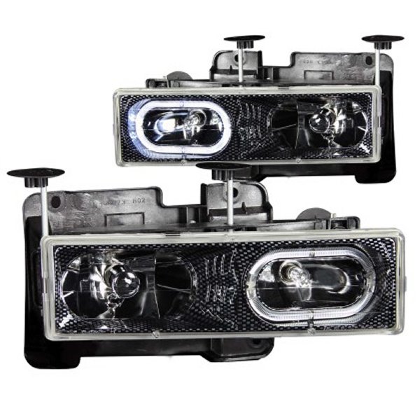 【USA在庫あり】 ANZO 1988-1998 シボレー C1500 Crystal ヘッドライト Carbon w/ Halo anz111005 JP店
