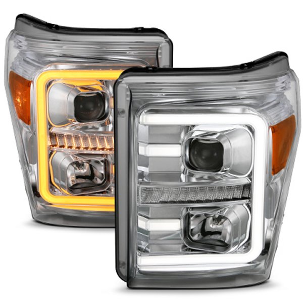 【USA在庫あり】 ANZO 11-16 フォード F-250/F-350/F-450 プロジェクターヘッドライト w/ Plank Style Switchback クローム w/Amber anz111407 JP店