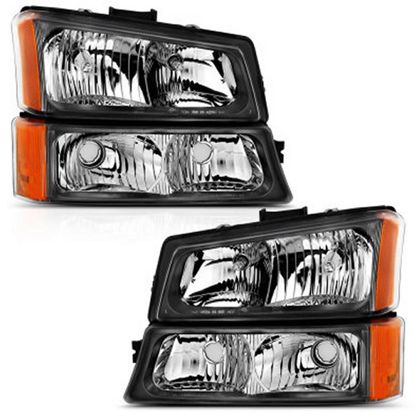 【USA在庫あり】 ANZO 2003-2006 Chevy Silverado Crystal Headlight w/ Signal Light ブラック Amber (4 pcs) anz111452 JP店