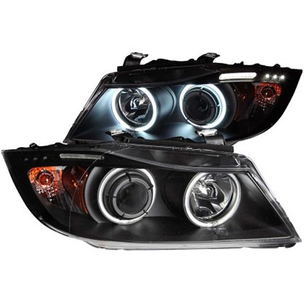 【USA在庫あり】 ANZO 2006-2008 BMW 3シリーズ E90-E91 プロジェクターヘッドライト w/ Halo w/ LED Bar ブラック (CCFL) anz121335 JP店