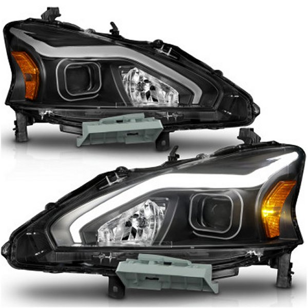 【USA在庫あり】 ANZO 13-15 ニッサン Altima (w/o Factory HID Bulbs) プロジェクターヘッドライト - w/ Light Bar ブラック Housing anz121569 JP店