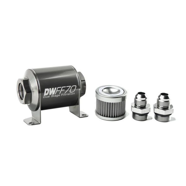 【USA在庫あり】 DeatschWerks Stainless Steel 8AN 10 Micron Universal Inline フューエル フィルター Housing キット (70mm) dwk8-03-070-010K-8 JP店