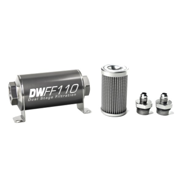 【USA在庫あり】 DeatschWerks Stainless Steel 6AN 100 Micron Universal Inline フューエル フィルター Housing キット (110mm) dwk8-03-110-100K-6 JP店