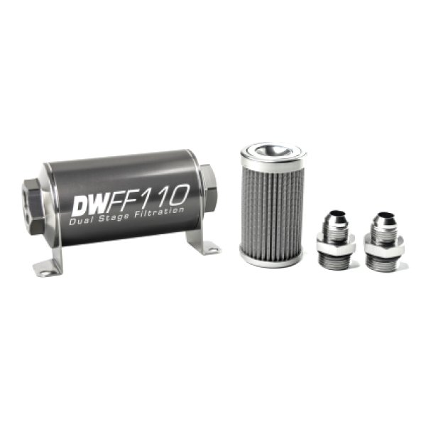 【USA在庫あり】 DeatschWerks Stainless Steel 8AN 100 Micron Universal Inline フューエル フィルター Housing キット (110mm) dwk8-03-110-100K-8 JP店