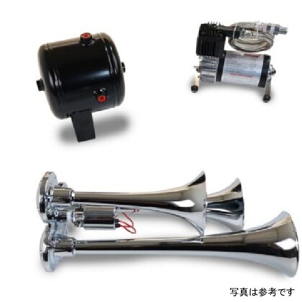 【USA在庫あり】 Kleinn Triple クローム Horn キット w/ 130 PSI Air コンプレッサー / 1.0 gal Air Tank kleHK3 JP店
