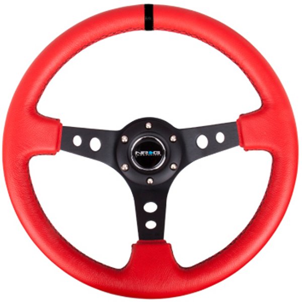 【USA在庫あり】 NRG Reinforced ステアリングホイール (350mm / 3in. Deep) Red Suede w/Blk Circle Cutout Spokes nrgRST-006S-RR JP店