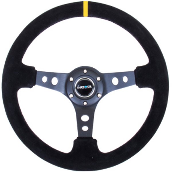 【USA在庫あり】 NRG Reinforced ステアリングホイール (350mm / 3in. Deep) Blk Suede w/Circle Cut Spokes & Single Yellow CM nrgRST-006S-Y JP店