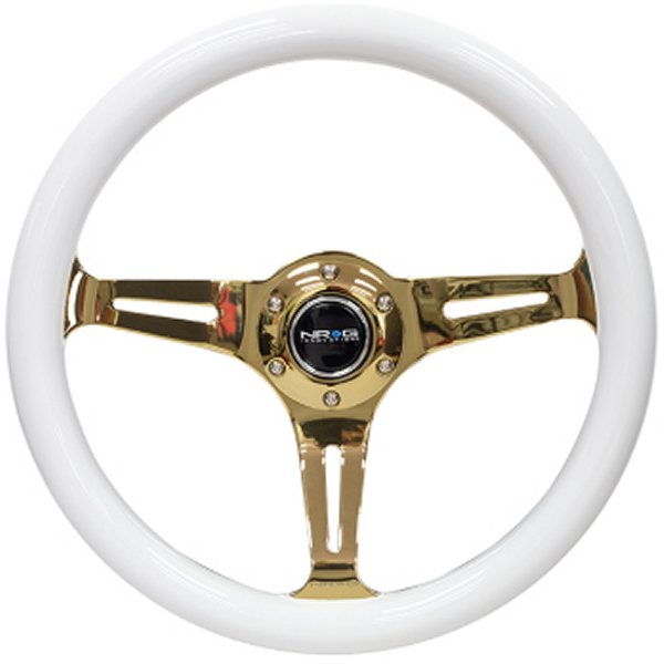 【USA在庫あり】 NRG Classic Wood Grain ステアリングホイール (350mm) ホワイト Grip w/Chrome Gold 3-Spoke Center nrgST-015CG-WT JP店