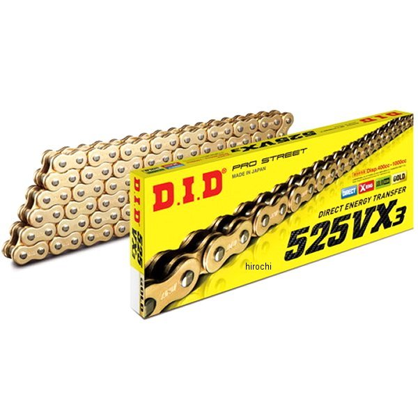 525VX3-160L ZJ GOLD DID 大同工業 チェーン 525VX3 ゴールド 160L カシメ 4525516396912 JP店