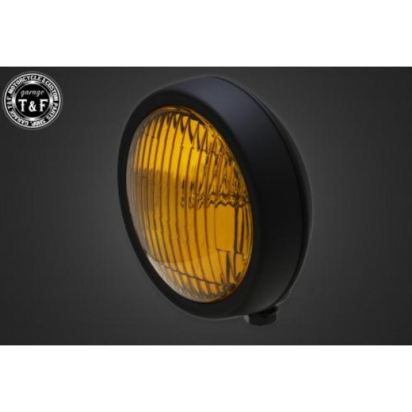 ガレージT&F 4.5in プレートヘッドライト(マットブラック)イエローレンズ+ステーA DS1100 4022844 JP店