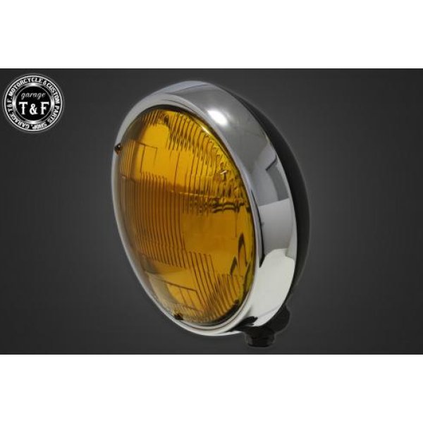 ガレージT&F 5.75in プレートヘッドライト(メッキ/マットブラック)イエローレンズ+ステーC SR400 4022695 JP店｜株式会社ヒロチー商事 店