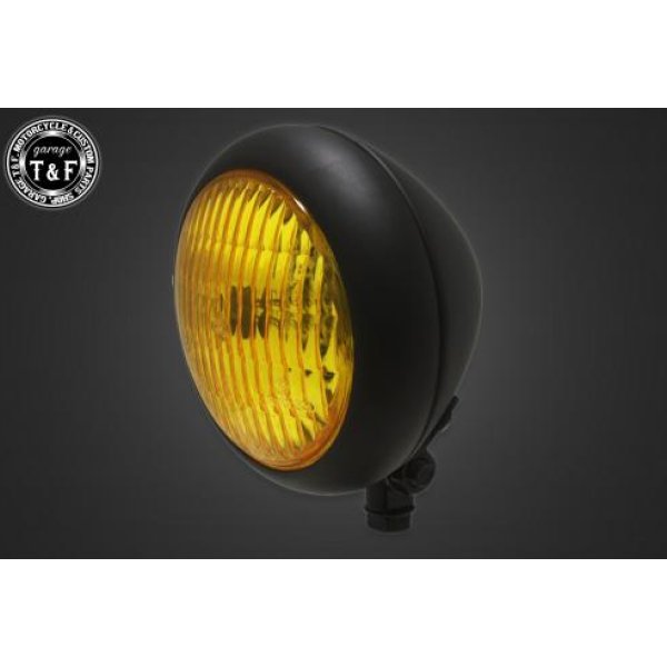 ガレージT&F 4.5in トラクターヘッドライト(マットブラック)イエローレンズ+ステーA ビラーゴ250(S) 4023114 JP店