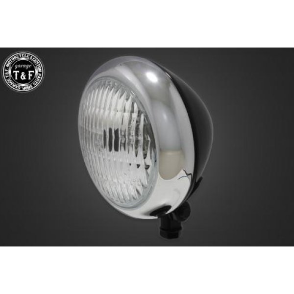 ガレージT&F 4.5in トラクターヘッドライト(メッキ/ブラック)クリアーレンズ+ステーC イントルーダーLC250 4023150 JP店