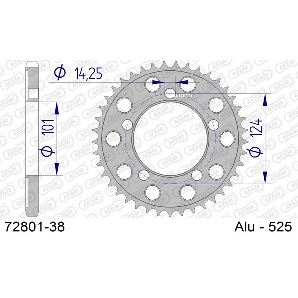 アファム AFAM リアスプロケット 38T/525 アプリリア 98年-99年 RSV1000/MILLE/R RSV1000/ミレ/R 等 72801-38 JP店