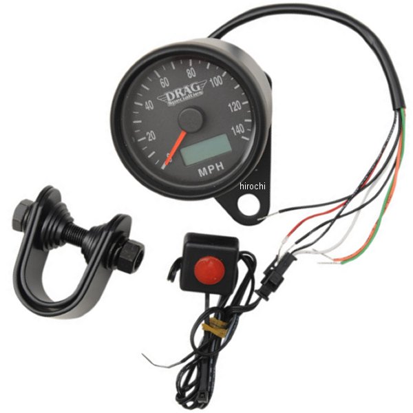 【USA在庫あり】 DRAG 電子スピードメーター、オド/トリップメーター付き(140MPH) 2.37インチ(60mm) 黒ボディー/黒フェイス 2210-0257 JP店