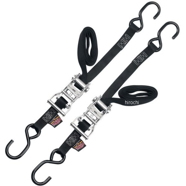 【USA在庫あり】 パワータイ POWERTYE 幅1インチ 25mm ラチェット タイダウン 6フィート 1.8m 黒 左右ペア 3920-0047 JP