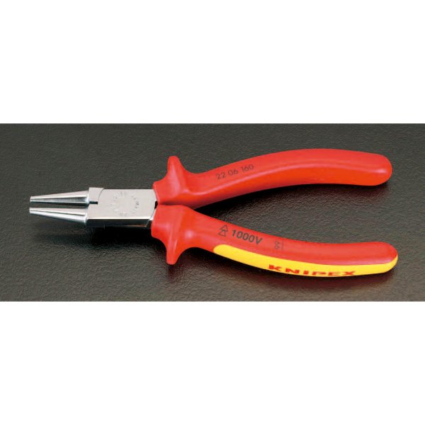 【メーカー在庫あり】 エスコ ESCO 160mm 絶縁ラウンドノーズプライヤー(グリップ付/メッキ) 000012011949 JP