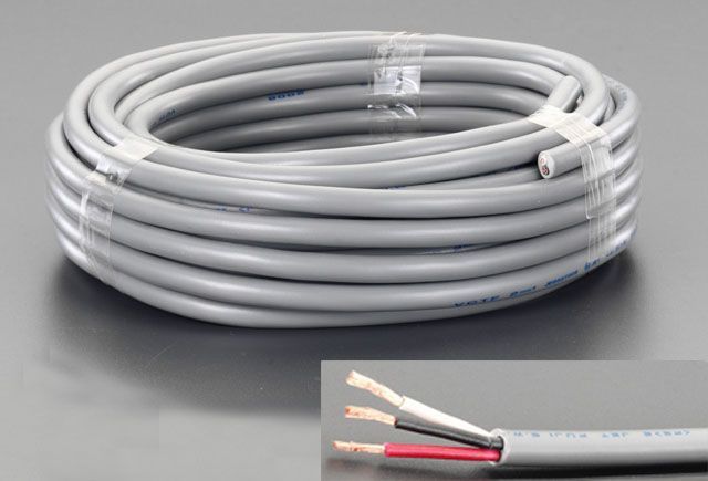【メーカー在庫あり】 エスコ ESCO 300V/12A/ 10m ビニールキャブタイヤケーブル(3芯/灰) 000012090964 JP店