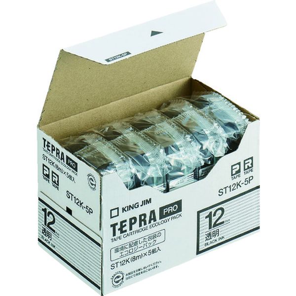 【メーカー在庫あり】 ST12K5P JIM 【純正】「テプラ」PROテープ 12mm エコパック(5個入り)/透明ラベル/黒文字 長さ8m ST12K-5P JP店