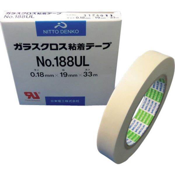 【メーカー在庫あり】 188UL19 日東電工(株) 日東電工 ガラスクロス粘着テープ NO.188UL 0.18mm×19mm×33m 188UL-19 JP店