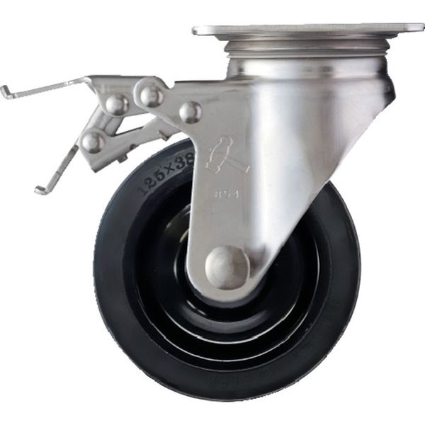 【メーカー在庫あり】 315SRU125 Sシリーズオールステンレス 旋回式ゴム車輪(ナイロンホイール)125mm ストッパー付 315S-RU125-BAR01 JP店
