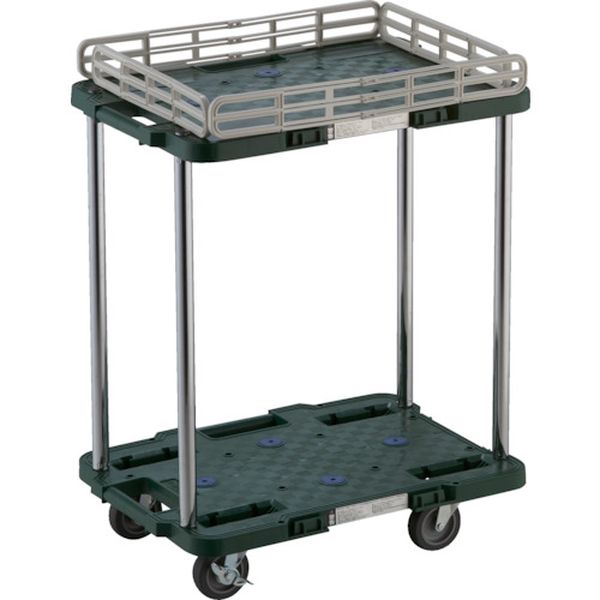 【メーカー在庫あり】 MPB502JSKGN 樹脂製台車 ルートバン 2段式 柵1段付 370X500 4輪自在ストッパー付 緑 MPB-502JSK-GN JP店