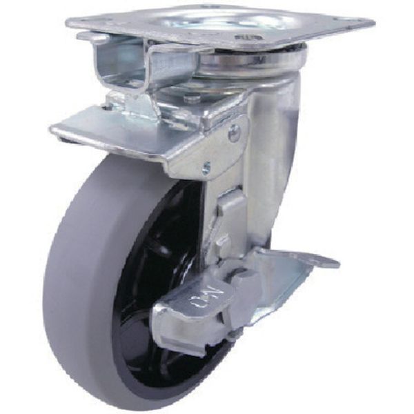【メーカー在庫あり】 プレート式 自在 キャスター ウレタン 車輪径150mm 旋回固定・ストッパー付き J 取付寸法80×80(75×75) GUJ2K-150S JP店