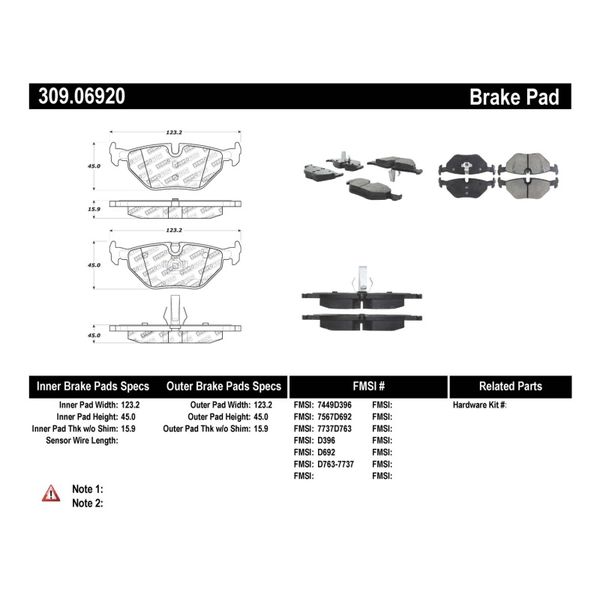 【USA在庫あり】 StopTech パフォーマンス 01年-02年 BMW Z3/03年-09年 Z4/10/90年-07年 3 シリーズ/99年-09年 Saab 9-5 リアブレーキパッド sto309.06920 JP店