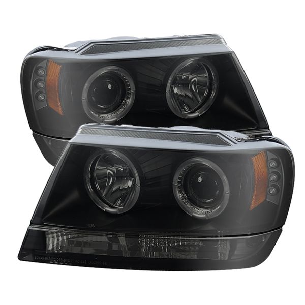 【USA在庫あり】 Spyder Jeep Grand Cherokee 99年-04年 プロジェクター ヘッドライト LED Halo LED ブラック スモーク PRO-YD-JGC99-HL-BSM spy5078568 JP店