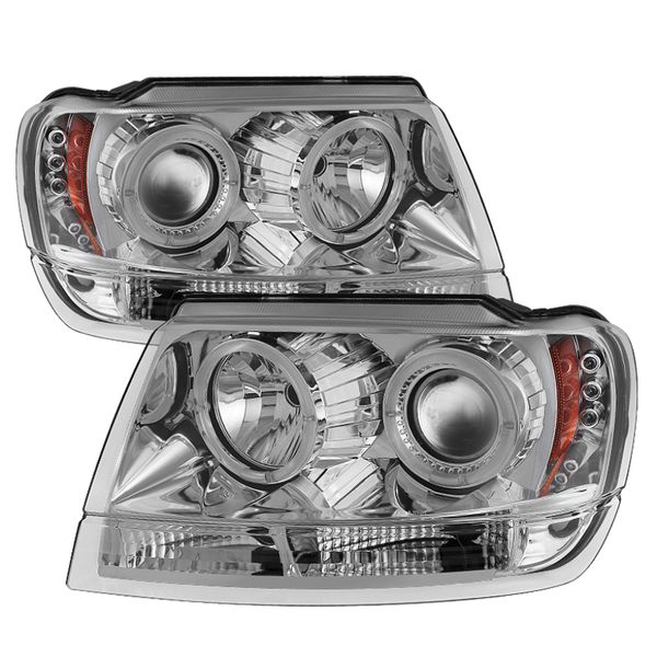【USA在庫あり】 Spyder Jeep Grand Cherokee 99年-04年 プロジェクター ヘッドライト LED Halo LED クローム - PRO-YD-JGC99-HL-C spy5011152 JP店