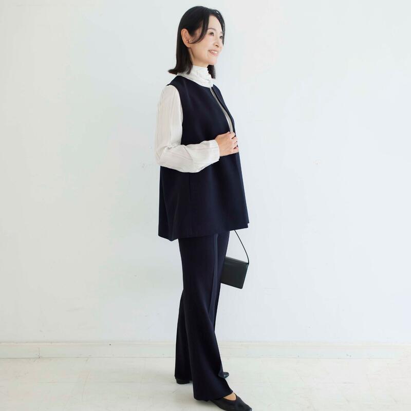 尾州 ウール100% 強撚糸 強撚 ダブルクロス ジレ センタープレス パンツ キュプラ 裏地 七五三 入学式 卒業式 結婚式 セレモニー ネイビー 紺 ママ 母 母親 おしゃれ レディース ネイビー フォーマル 高級 セットアップ カジュアル ベスト コート ウール尾州 日本製