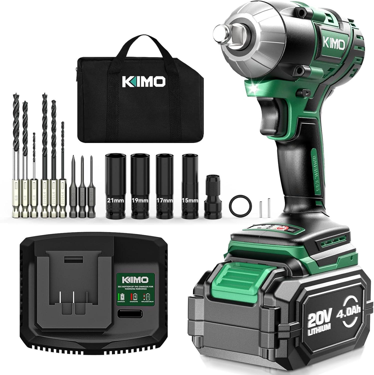 【百貨店SALE押さえる★P5倍+25%OFF引き換え証】KIMO差しひびき鍵 申し受ける式差しひびき鍵 20V 4000mAh コードレス 無断変速 自動小銃食い止める流行り物 正逆うつり変わり 最大限度トルク500N?m ブラシレスモーター ソケット7本 LED点火装置付き添い人 雄捩子の緩和 過厄介なもの/オーバーヒート/放電保護すること QM-3603  貨物輸送無料
