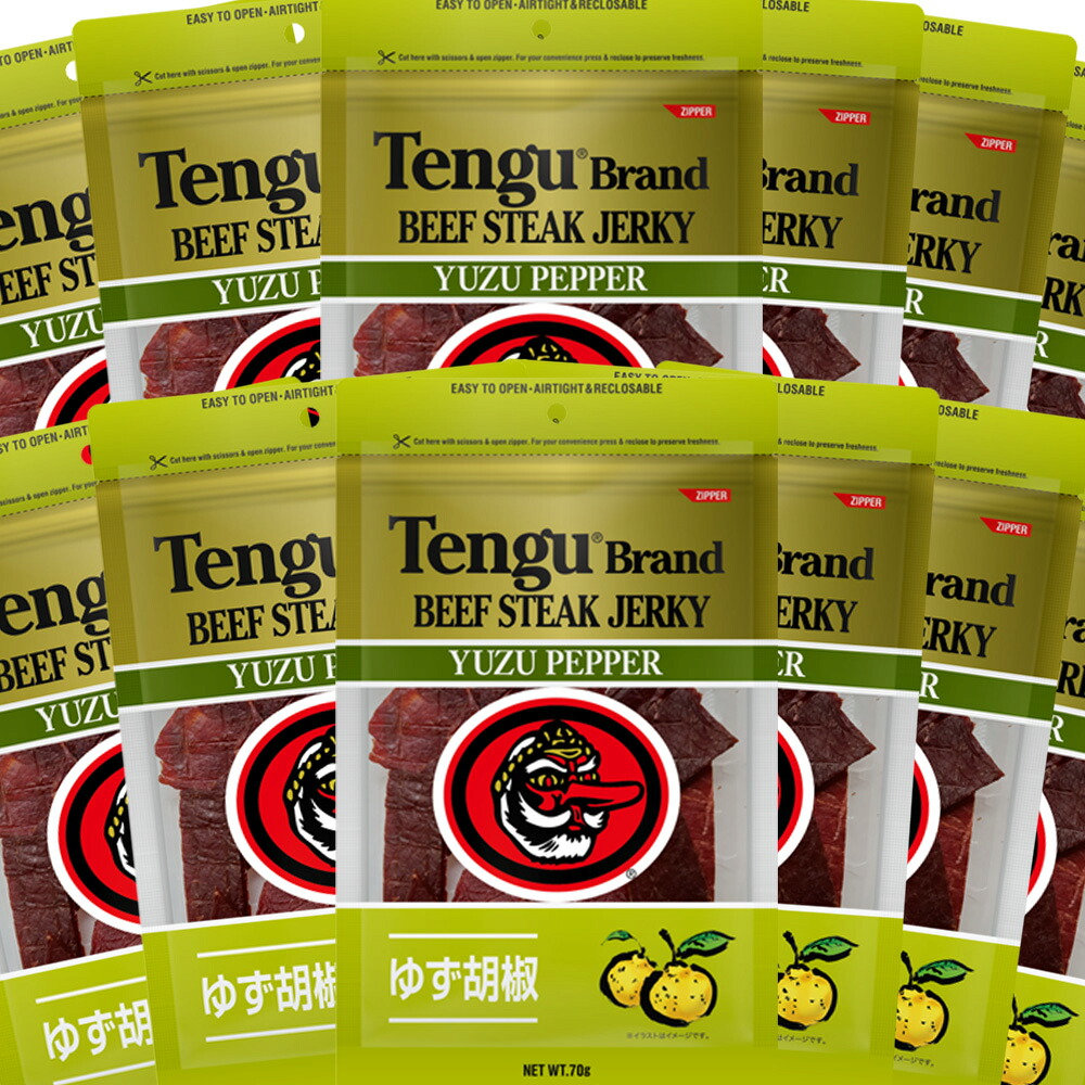 送料無料 テング ビーフジャーキー 柚子胡椒 70g×12袋セット おつまみ 天狗 肉乾